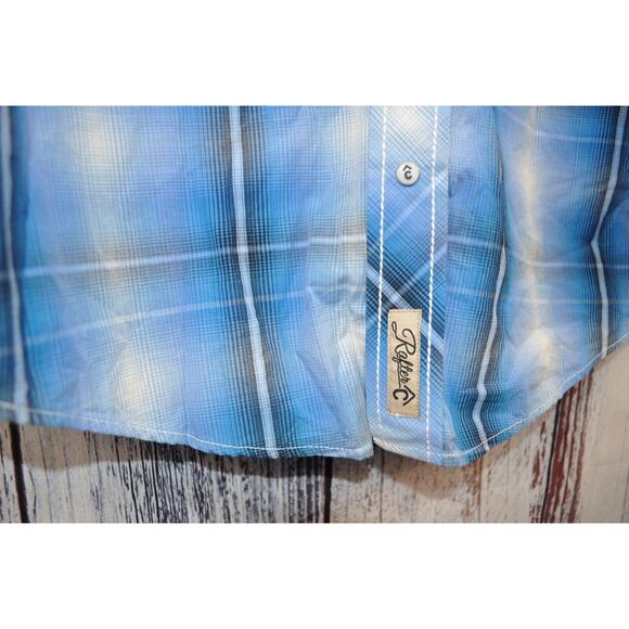 Rafter-C Cowboy Collection Western Pearl Snap Men's Button Shirt Med Blue Plaid - Picture 4 of 6